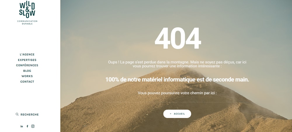 Exemple d'UX writing page 404 Wild&Slow